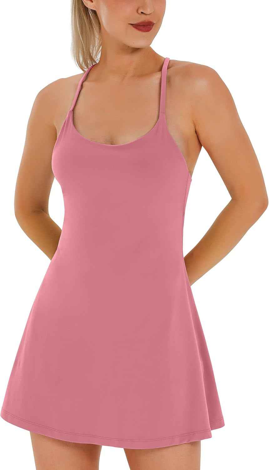 Womens Tennis Dress, Workout Dress with Built-In Bra & Shorts Pockets Summer Dress for Golf Athletic Dresses for Women