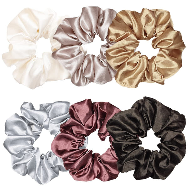 6 Pcs Satin Silk Scrunchies - Hair Ties, Fashion Hair Bands, Bows, Ropes, Elastic Bracelets, Ponytail Holders, Hair Accessories for Women and Girls (4.5 Inch, Classic Color)