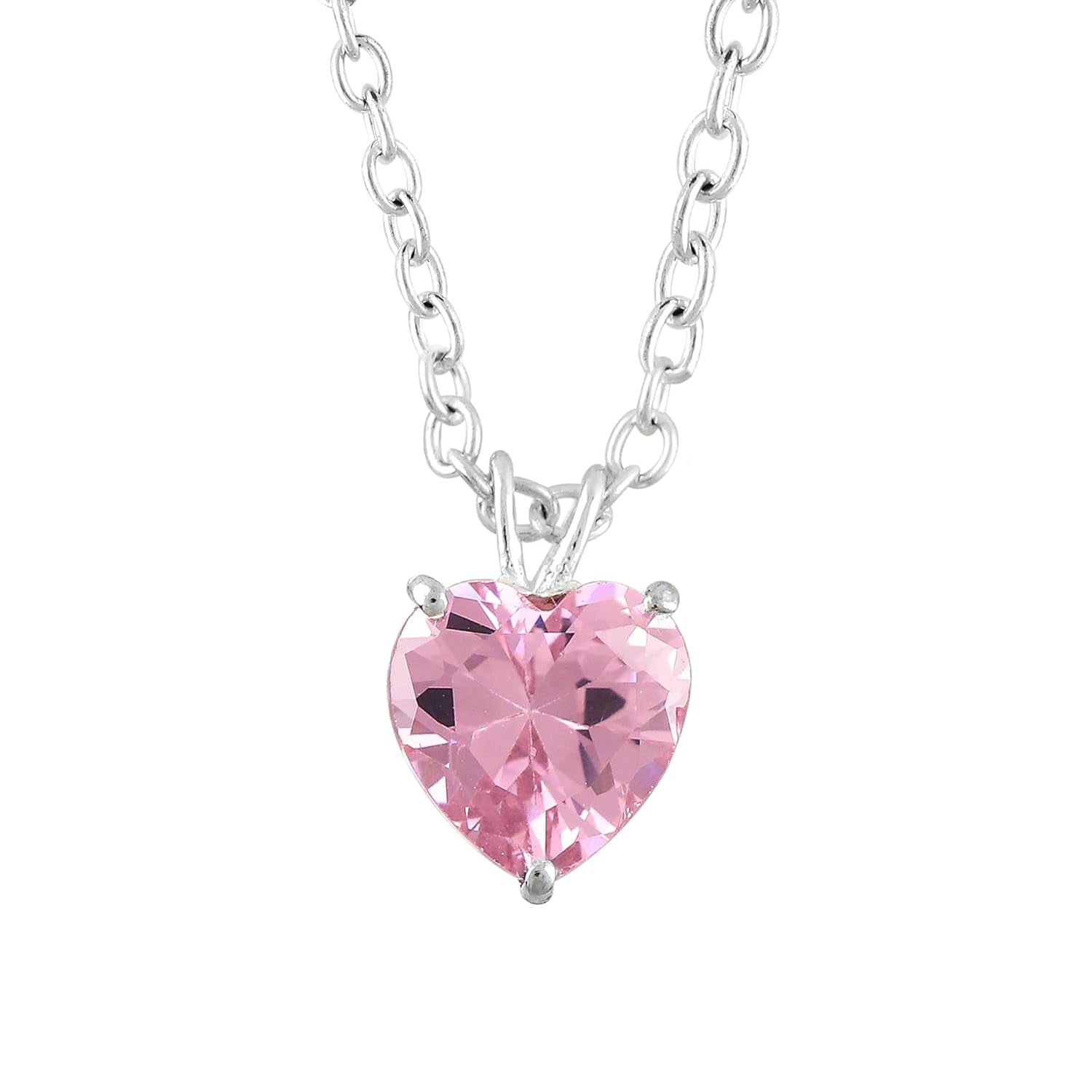 Synthetic Pink Sapphire Heart Pendant Necklace, Crystals Pendant, Energy Healing Crystals Birthstone Jewelry, 16 + 2 Inch Silver Plated Adjustable Chain