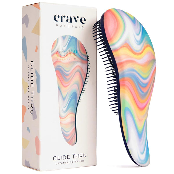 Glide Thru Detangling Brush for Adults and Kids - Detangler Hair Brush for Curly or Straight, Wet or Dry Hair - Gentle on Tangles Hairbrush and Comb - 7.5 X 3-Inch, Soft Hazy Swirl