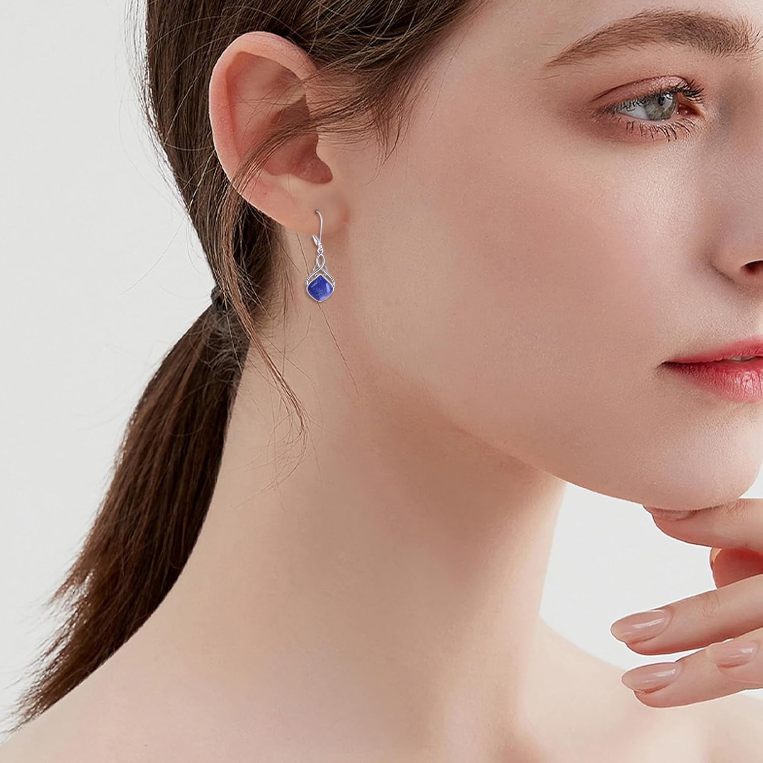 Irish Earrings for Women Girls Sterling Silver Celtic Knot Leverback Earrings Nature Stone Long Celtic Teardrop Dangles Drop Earrings Jewelry Gifts