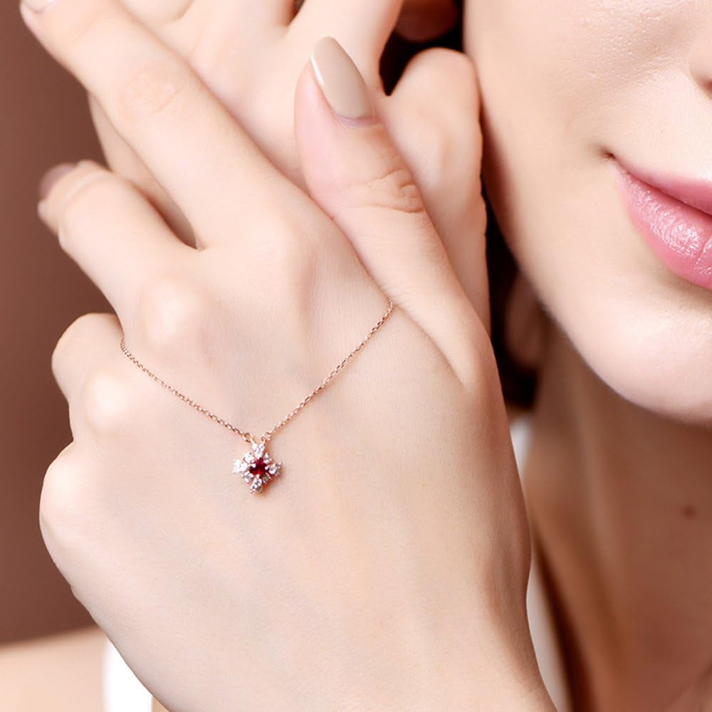 Natural Red Ruby Diamond Pendant Solid 14K Rose Gold Antique 925 Sterling Silver Necklace Chain Retro