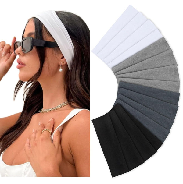 Headbands for Women 16 Pack Elastic Hair Bands for Women' Hair Non Slip Soft Cloth Fabric Headbands Women Hair Accessories, Black White Gray Women‘S Headband