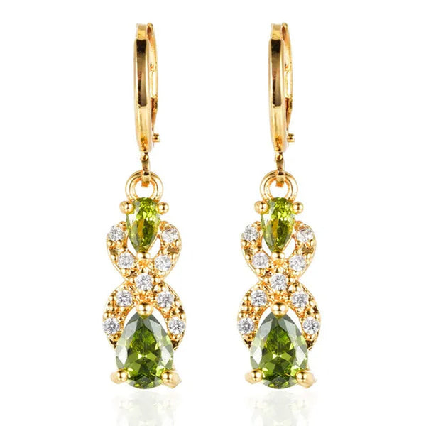 Women Green Cubic Zirconia CZ Teardrop Dangle Earrings Gift For Girl