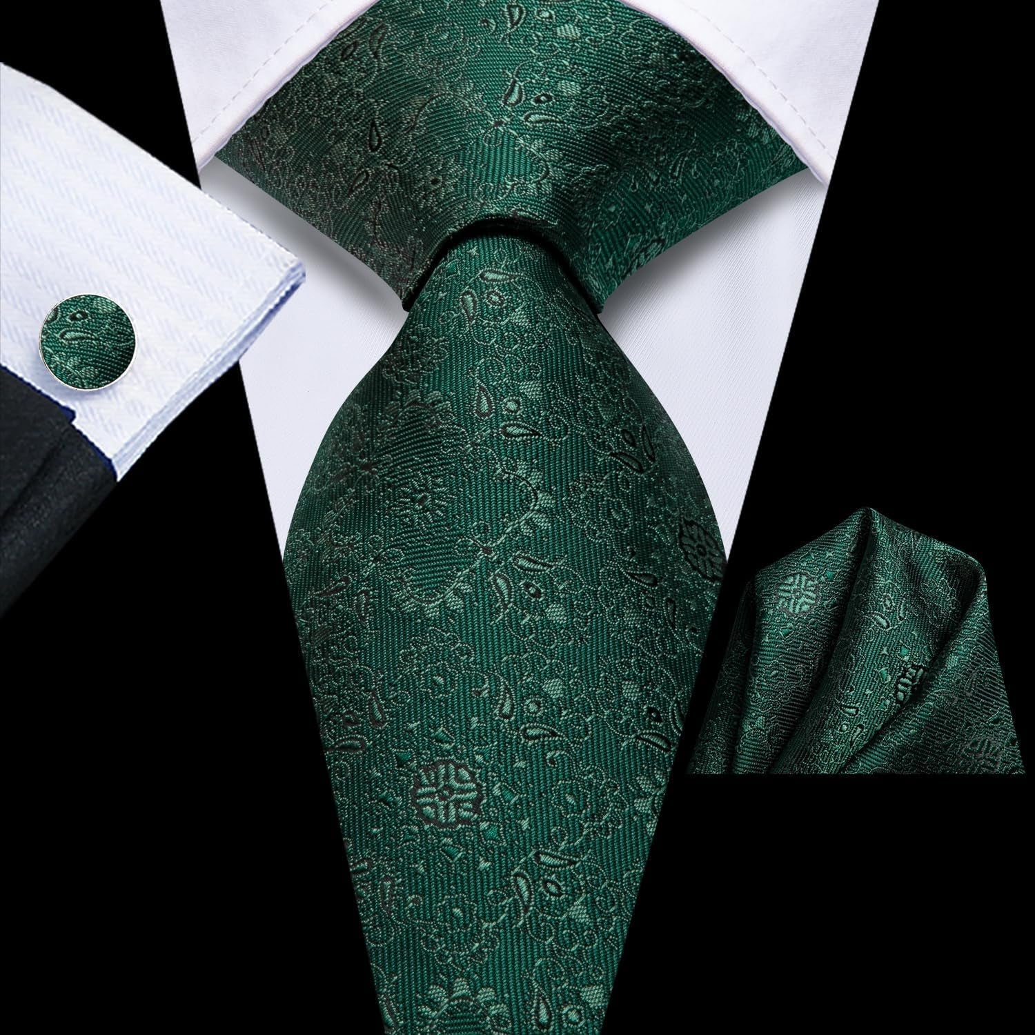 Mens Paisley Floral Silk Tie for Men Striped Necktie and Pocket Square Cufflinks Set Wedding Business