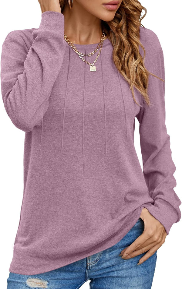 Women Long Sleeve Shirts Casual Tops Dressy Blouses Fashion Pleated Tunic