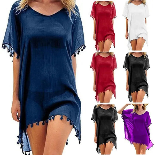 Women Beachwear Swimwear Bikini Beach Wear Cover up Tassel Ladies Summer Dress
