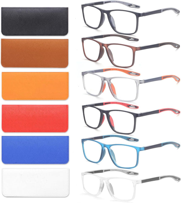 6 Pack Reading Glasses for Men Sports Style Blue Light Blocking Readers with Spring Hinge Women Eyeglasses