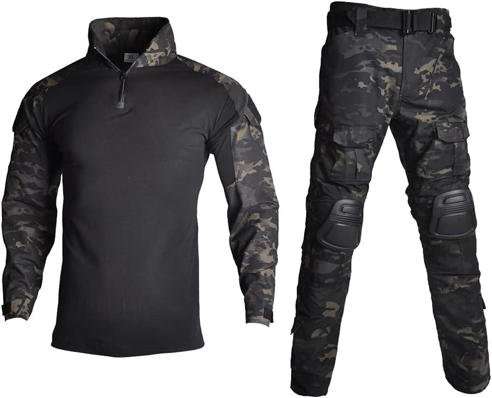 Mens Tactical Military Suits Long Sleeve Rip-Stop Uniforms Combat Shirt and Pants Elbow Knee Pads
