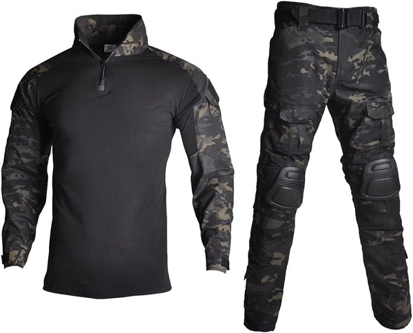 Mens Tactical Military Suits Long Sleeve Rip-Stop Uniforms Combat Shirt and Pants Elbow Knee Pads