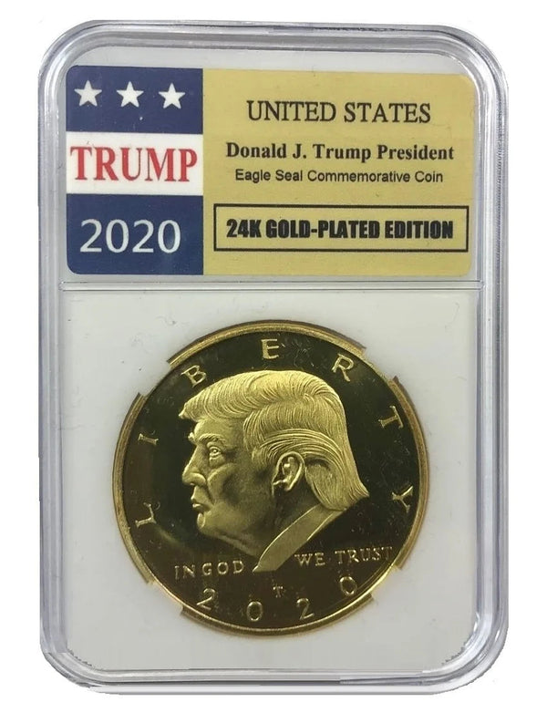 24K Gold-Plated Donald J. Trump 2020 President Eagle Seal W/Display Case Masters Coins