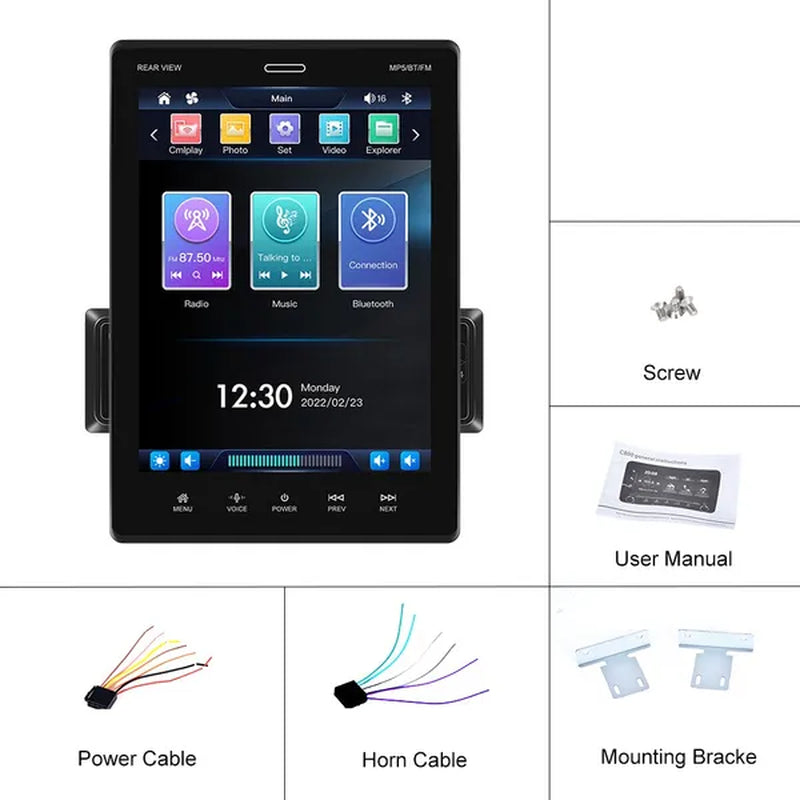 Podofo Autoradio 2Din Car Stereo Radio 9.5'' Rotatable Vertical Screen Car Mp5 Player Support Bluetooth USB FM D-Play Mirror Link Function