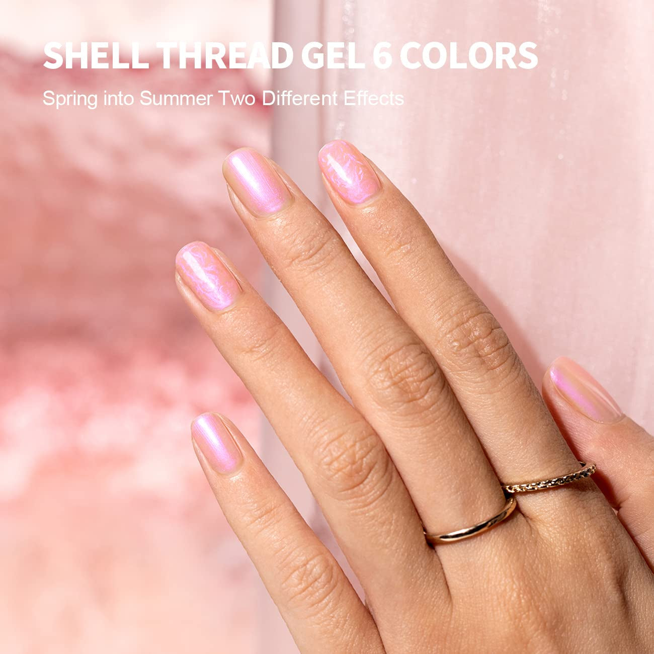 Pearl Gel Nail Polish - Glitter Pearlescent Shell Gel Polish in Pink, Beige, Blue, Green, Purple Shimmer Mermaid Swirl Thread Effect - Soak off LED UV Curing - DIY Manicure Use