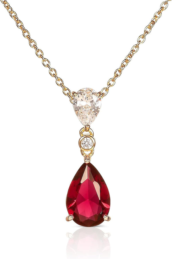 925 Sterling Silver Teardrop Necklace for Women with White, Pink, Green, Blue or Red Cubic Zirconia Stones, Elegant Silver, Gold or Rose Gold Pear Drop Pendant Necklace for Women
