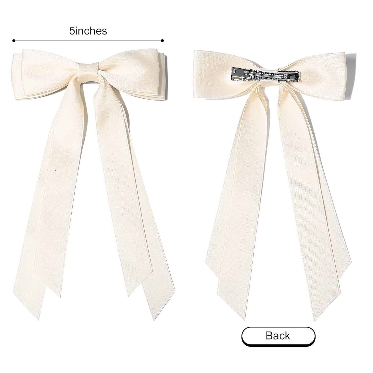 2PCS Silky Satin Hair Bows Hair Clip Beige Pink Hair Ribbon Ponytail Holder Accessories Slides Metal Clips Hair Bow for Women Girls Toddlers Teens Kids