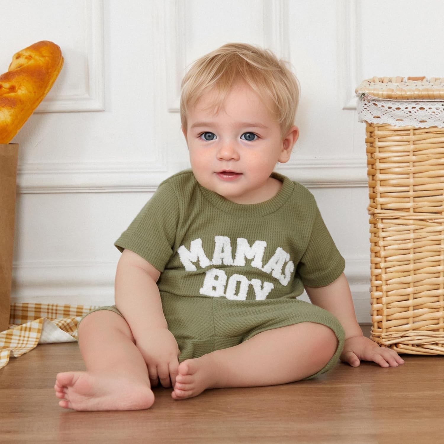 Toddler Baby Boy Summer Clothes Embroiderey Waffle Knit Short Sleeve T-Shirt Tees + Casual Shorts Cute Clothing Set