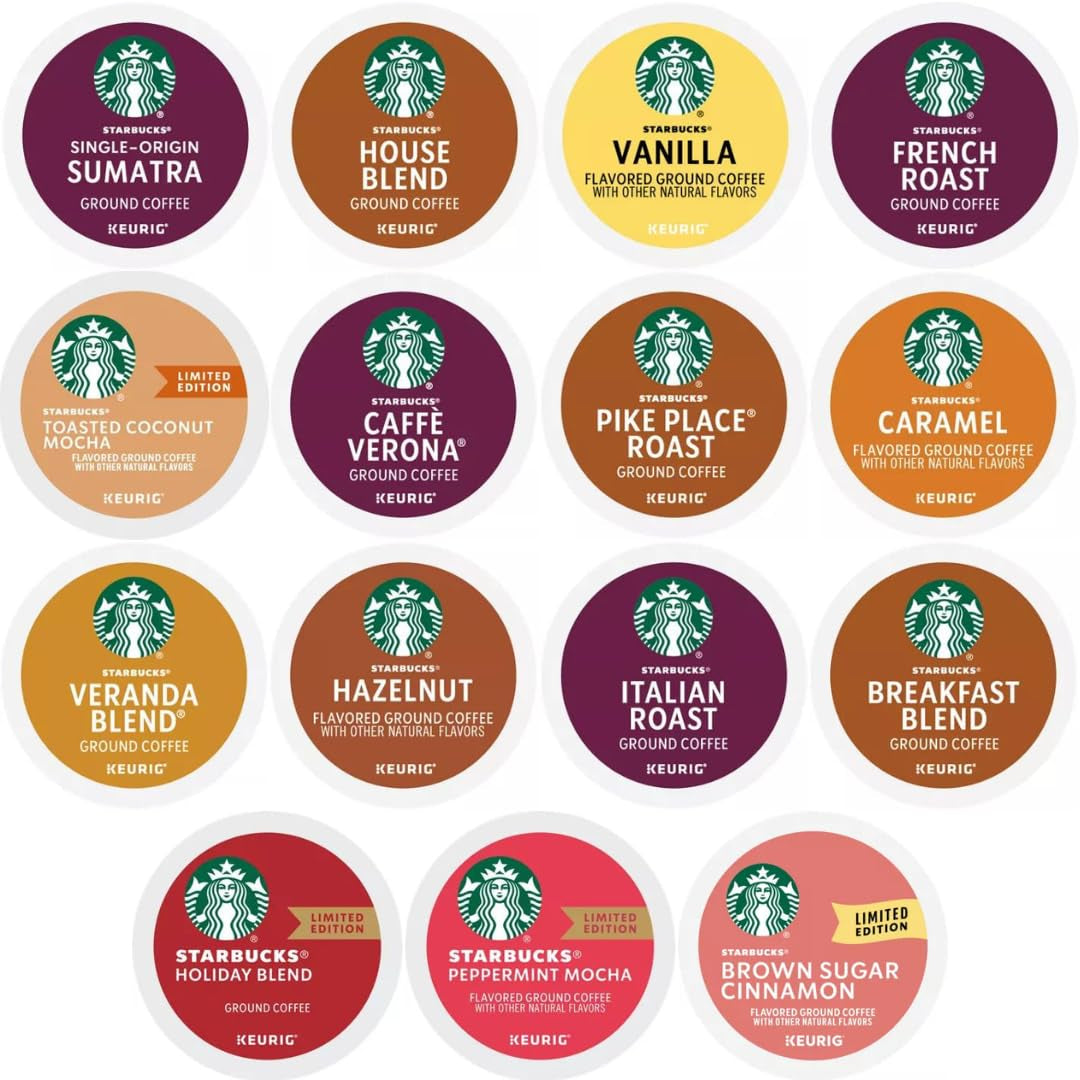 30 Count—Starbucks Variety Pack Sampler K-Cup Coffee Pods—Including Starbucks Blonde, Medium, Dark Roast, Flavored & Holiday Blend Coffee—For Keurig Brewers—1 Box (15 Unique Flavors)