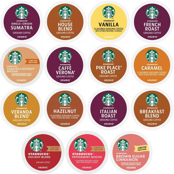 30 Count—Starbucks Variety Pack Sampler K-Cup Coffee Pods—Including Starbucks Blonde, Medium, Dark Roast, Flavored & Holiday Blend Coffee—For Keurig Brewers—1 Box (15 Unique Flavors)