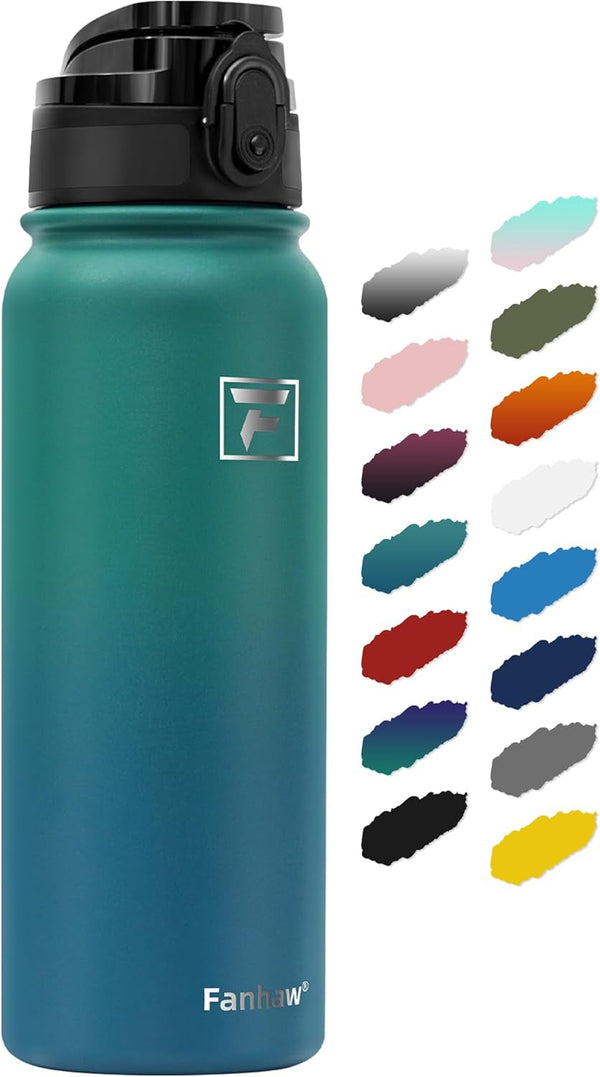 20 Oz Insulated Stainless Steel Water Bottle with 1 Lid (Chug Lid) - for Kids, Women, Men | Leak & Sweat Proof with Anti-Dust Lid (Green Blue)
