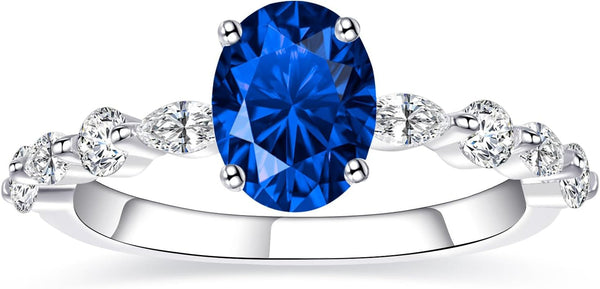 1.5Ct White Gold Plated Silver Engagement Ring for Women Oval Cut Cubic Zirconic Engagement Ring CZ Wedding Ring for Women Promise Rings Band Width 2.2Mm Size 5-9