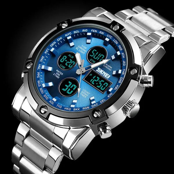 Mens SKMEI Watches Top Luxury Brand Sport Countdown Stainless Steel Strap Wrist watch
