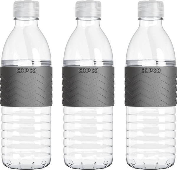 Hydra 20 Oz Tritan Water Bottle with Spill Resistant Lid & Non-Slip Sleeve (Set of 3) - Bpa-Free, Dishwasher Safe, Fits Cup Holders, Great for Gym, Travel, Office - Durable & Lightweight (Grey)