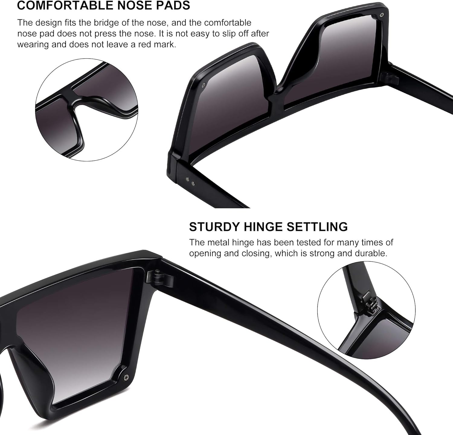 Square Sunglasses for Women Men Fashion Big Frame Flat Top Sun Glasses Mirror Lens