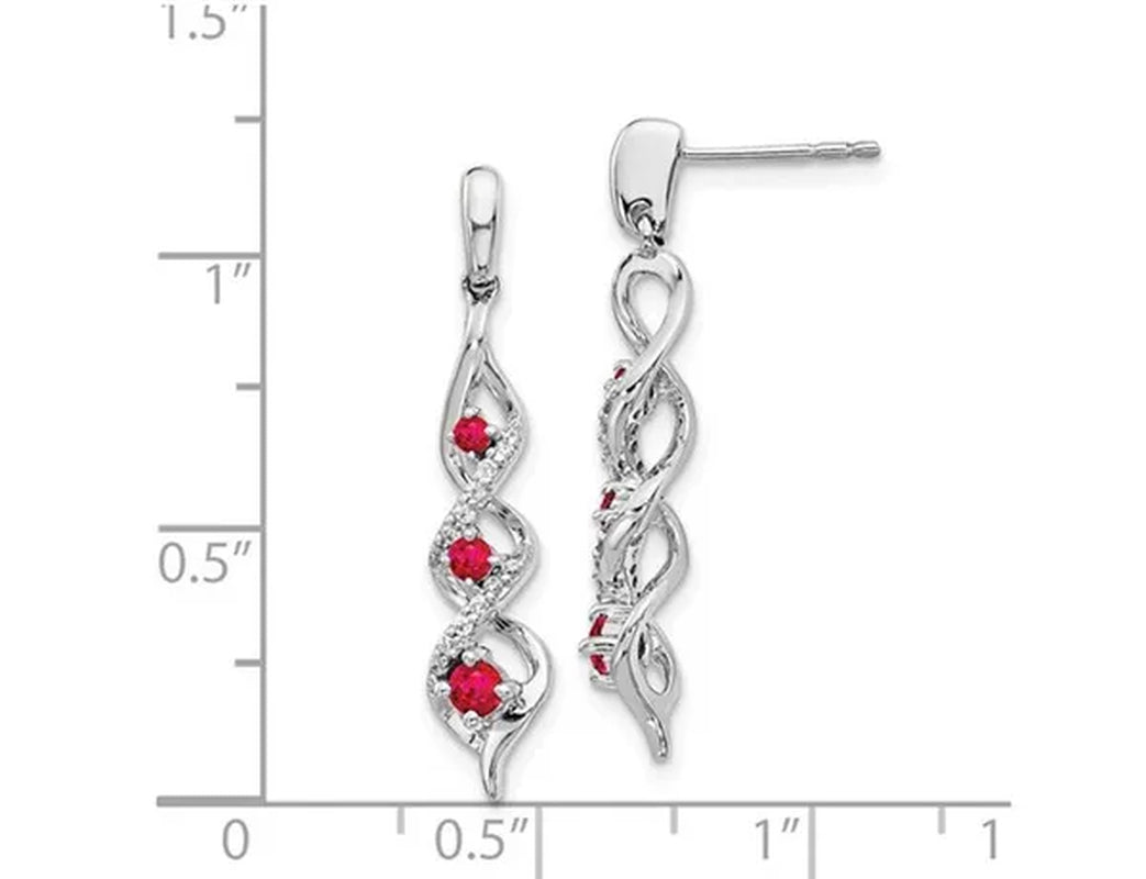 14K White Gold 2/5 Carat (ctw) Ruby Dangle Earrings with Diamonds 1/8 Carat (ctw)