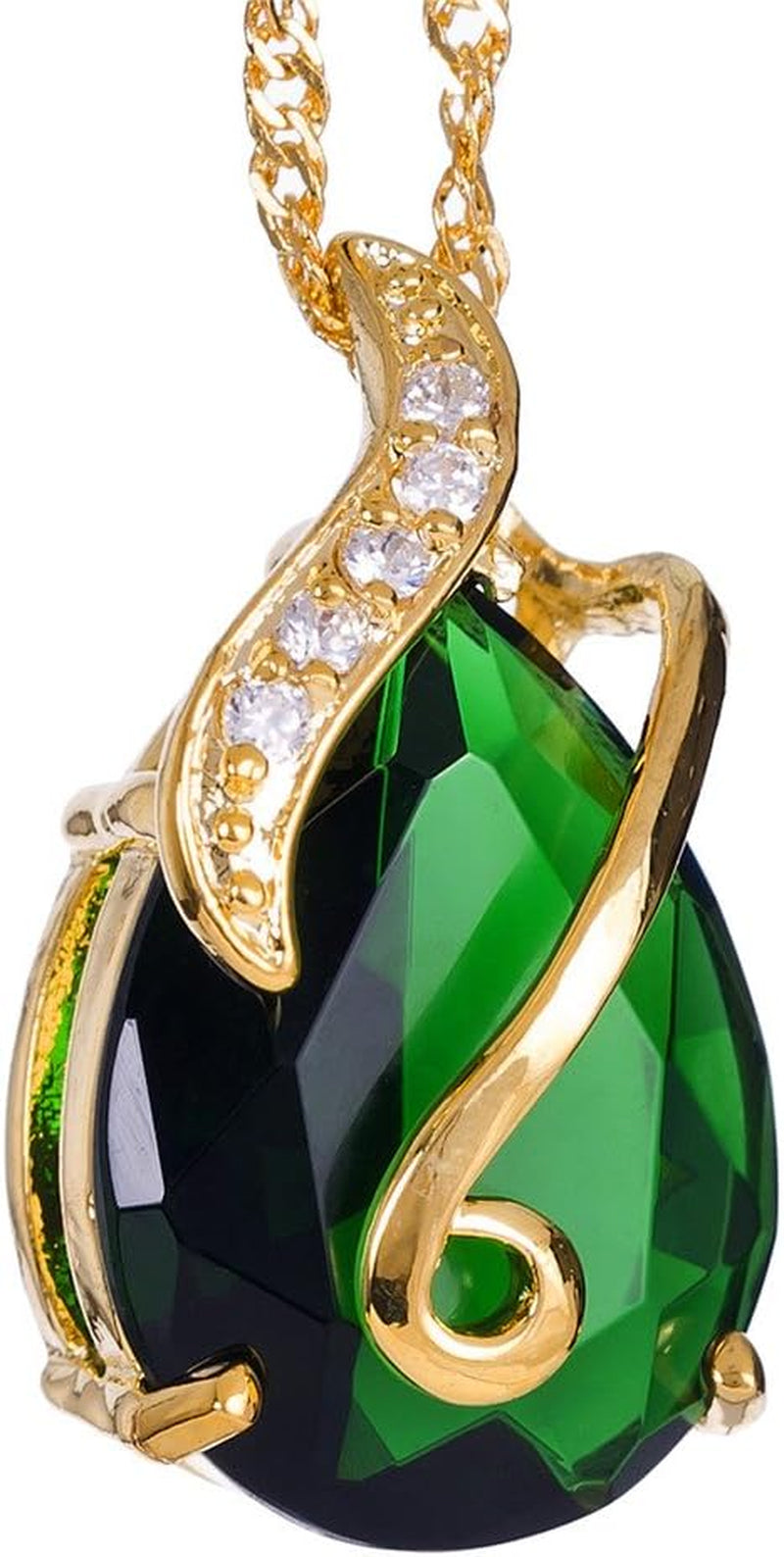 Pendant with 18" Chain & Pear Cut CZ [4 Colors Available] in Yellow Gold Plated, Simple Modern Elegant