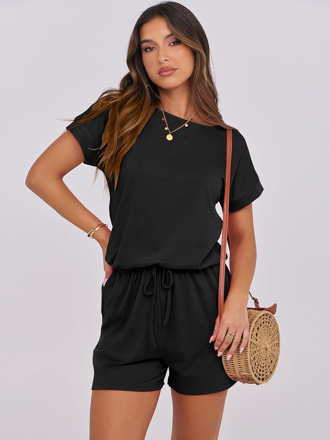 Rompers for Women Summer 2025 Casual Dressy One Piece Tshirt Short Pants Jumpsuit Beach Vacation Outfit Clothes