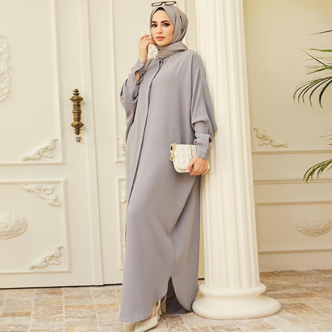 Muslim Dresses for Women Abaya Button down Henley Shirt Prayer Dress