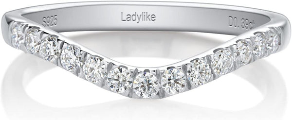 Curved Moissanite Wedding Band 0.39Ct D Color VVS1 Lab Created Half Eternity 925 Sterling Silver Guard Enhancer Stackable Rings for Women