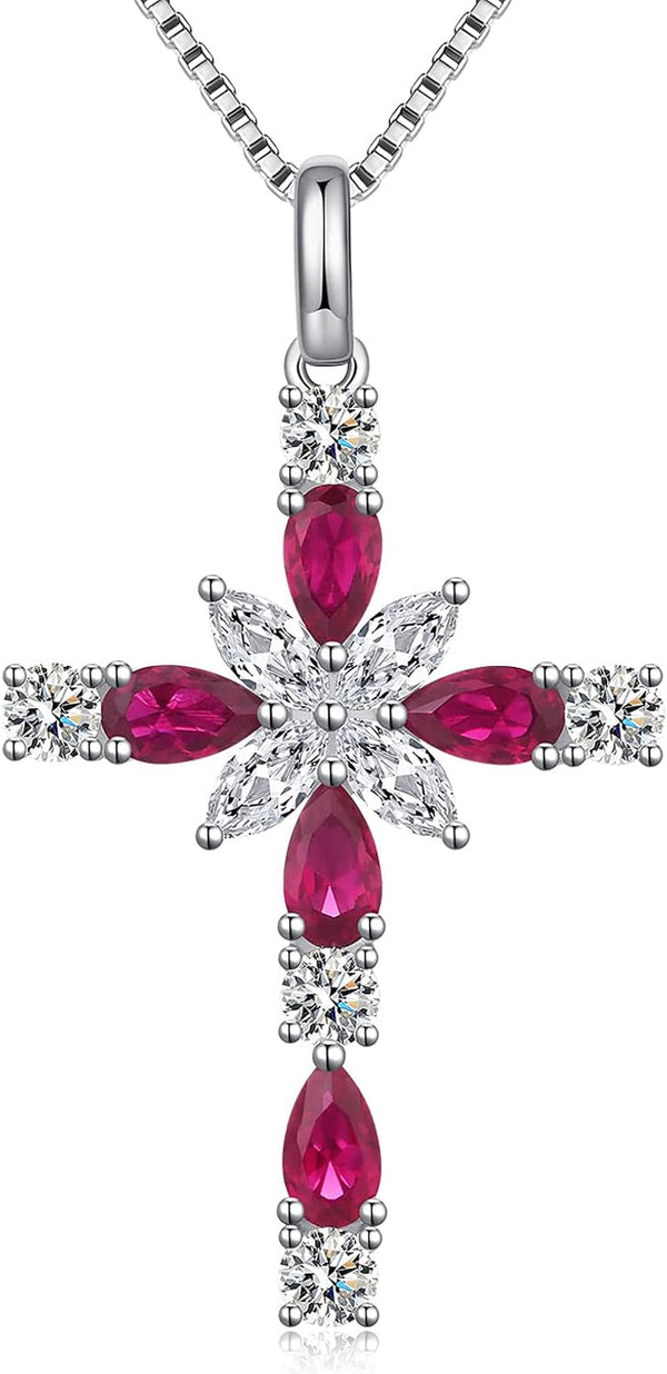 Star Cross Necklace for Women 925 Sterling Silver Infinity Diamond Cross Pendant with Birthstone Cubic Zirconia, Cross Jewelry for Women Mom