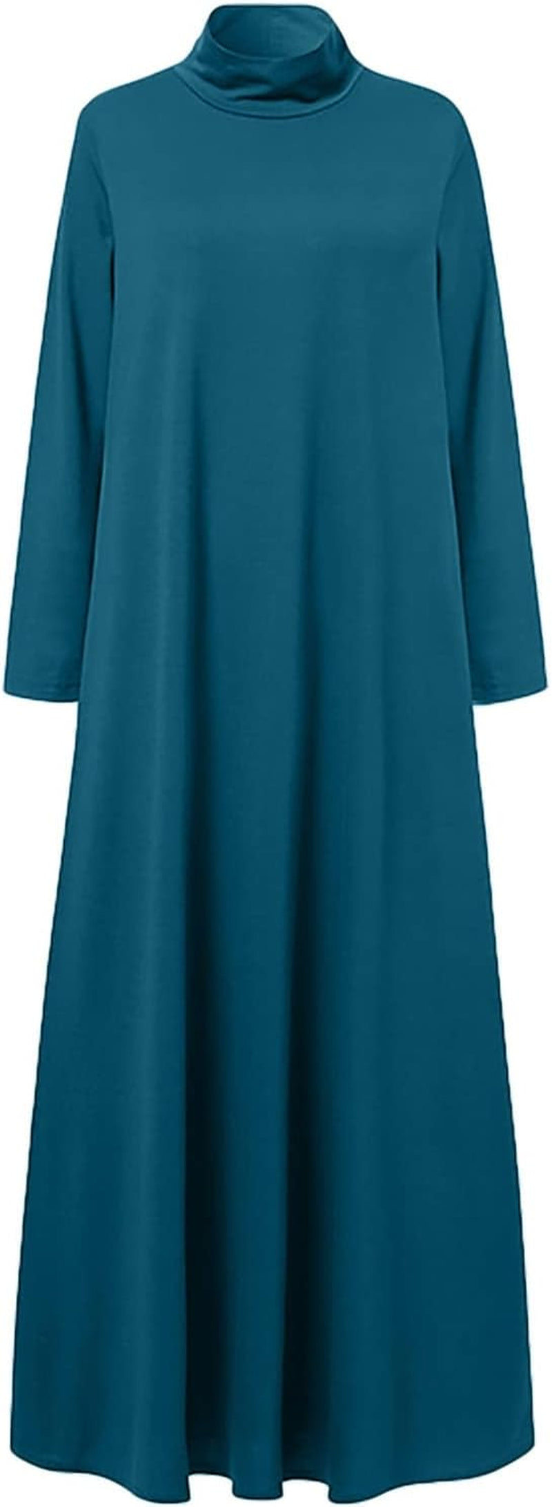 Womens Casual Maxi Dress Long Sleeve Mock Neck Robe Abaya Muslim Ramadan Dress Flowy Maxi Dress Islamic Evening Gown