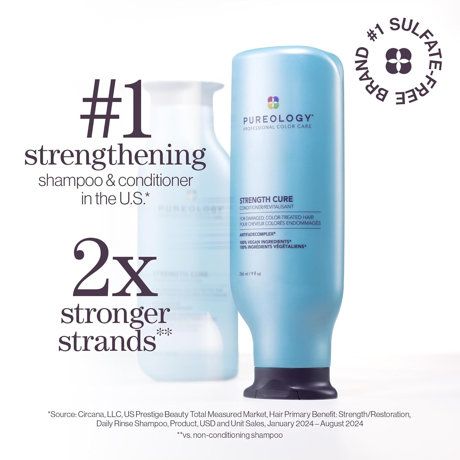 Pureology Strength Cure Conditioner - Sulfate-Free Damage Repair & Strengthening Conditioner, Softens, Prevents Breakage, for Damaged Hair & Color Treated Hair, Vegan