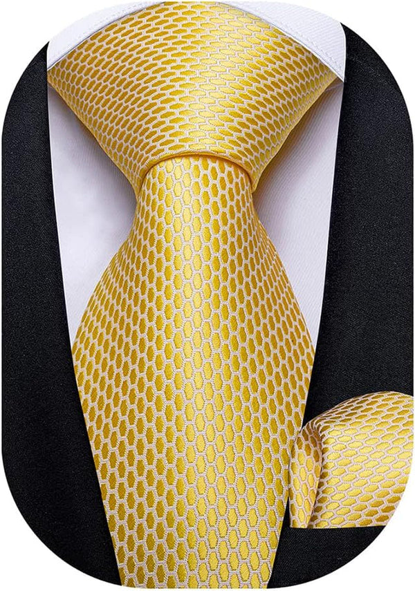 Mens Solid Color Tie and Pocket Square Set Woven Silk Plain Necktie & Handkerchief for Men Wedding Party Formal