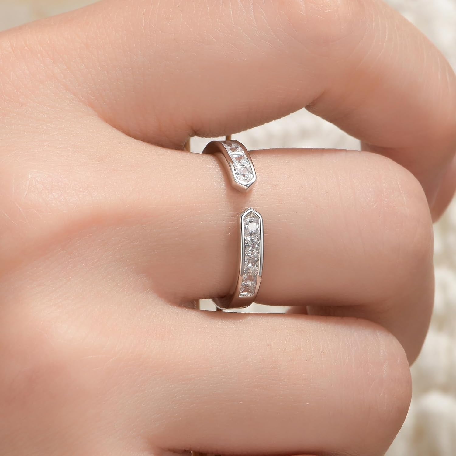 925 Sterling Silver Open Wedding Bands for Women Anniversary Eternity Stackable Rings Cubic Zirconia