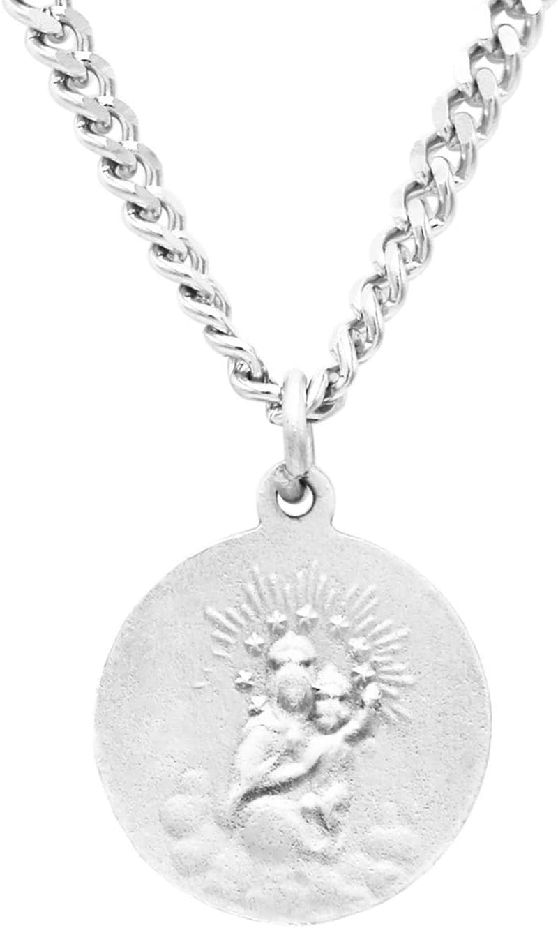 Peitite Scapular Medal Sacred Heart of Jesus Pewter Pendant Necklace, 24"