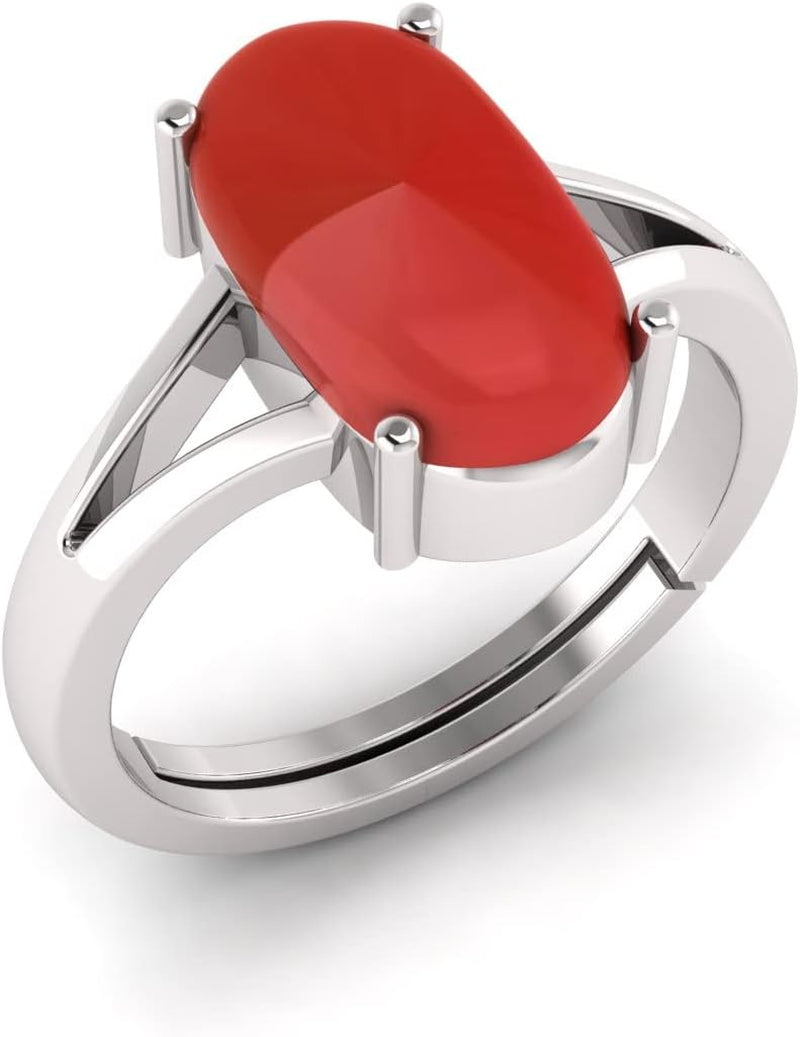 10.50 Carat Natural Red Coral Moonga Capsul Astrological Purpose Adjustable Ring Metal 925 Sterling Pure Silver with Lab Certificate