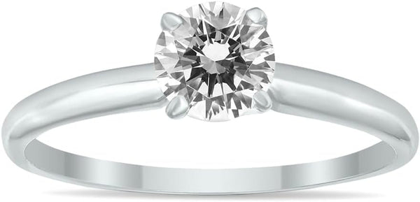 Certified 1/4 Carat - 1 Carat Diamond Solitaire Ring Available in 14K White Gold (J-K Color, I2-I3 Clarity)