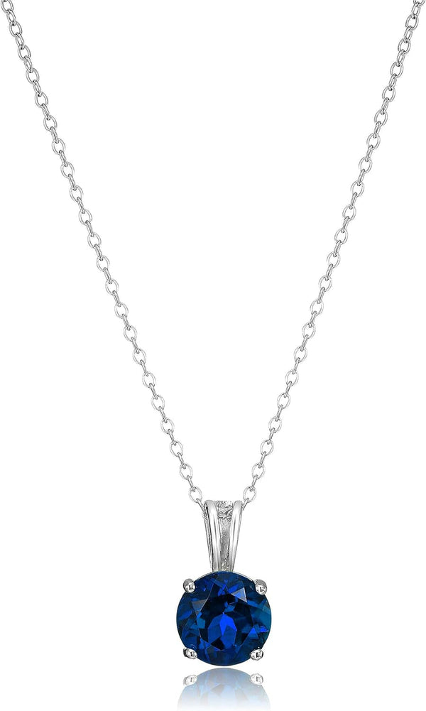 Sterling Silver round Cut Birthstone Pendant Necklace 18" (Previously Amazon Collection)