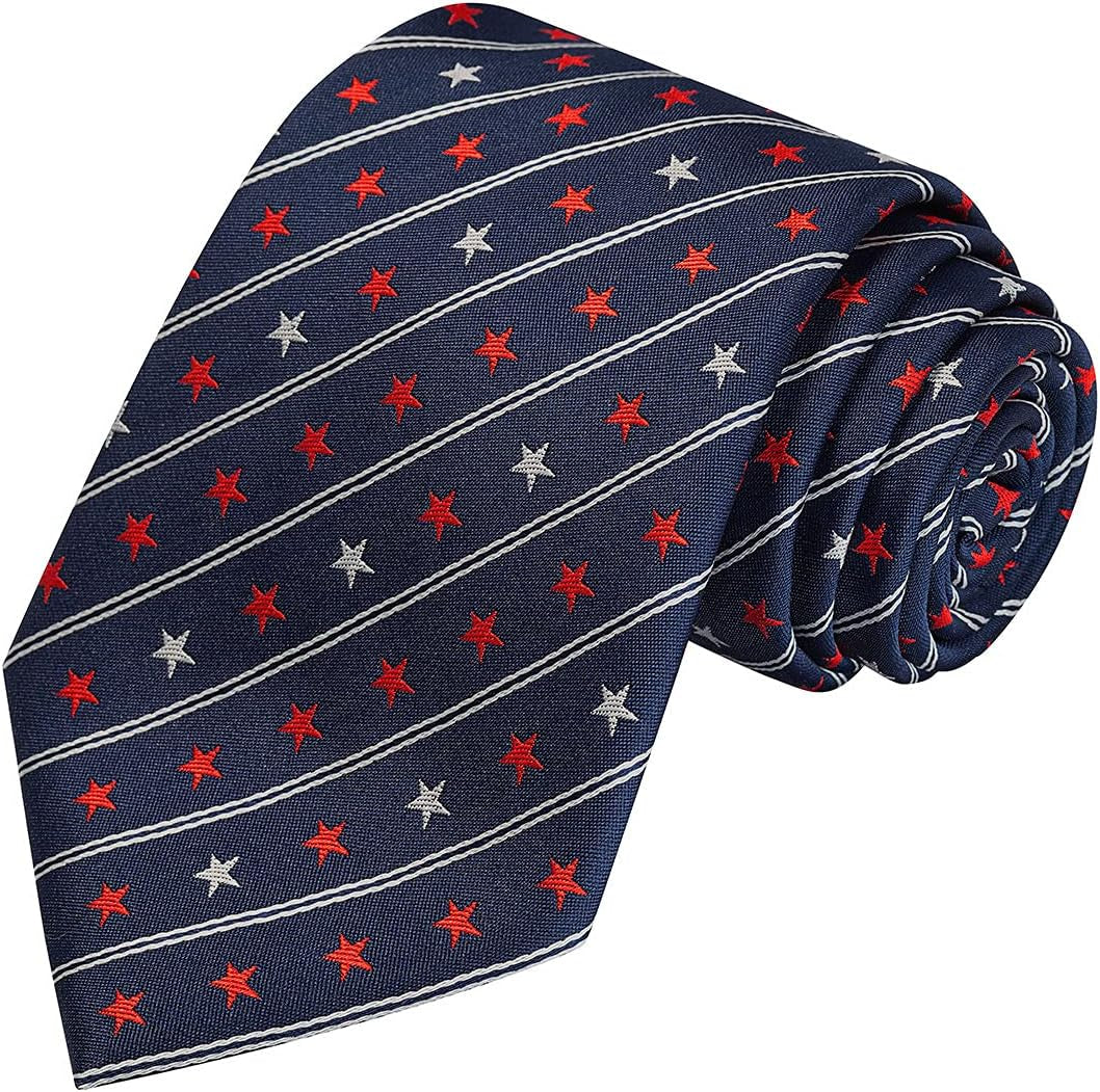 Mens Silk Tie Set Patriotic Ties the USA Necktie + Pocket Square