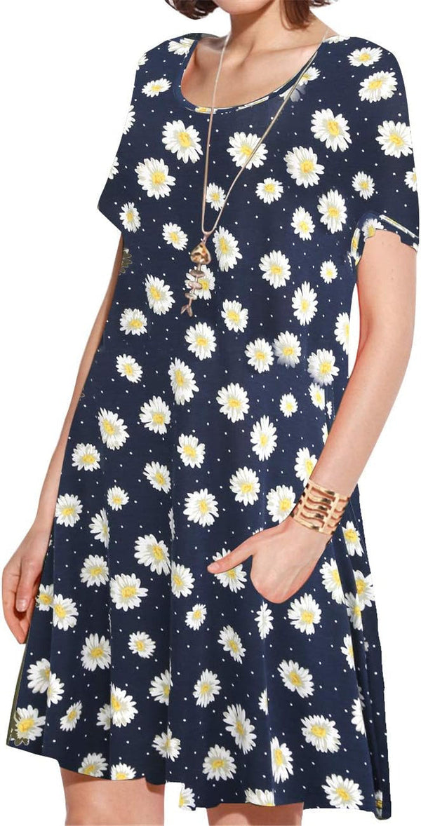 plus Size Summer T-Shirt Casual Dresses for Curvy Women Flowy Swing