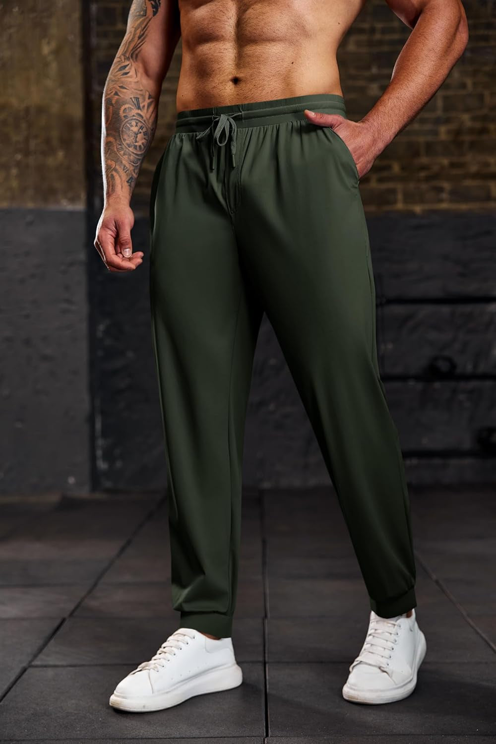 Mens Jogger Pants Workout Athletic Casual Drawstring Elastic Waist Lightweight Sport Running Sweatpants Army Green, Xx-Large