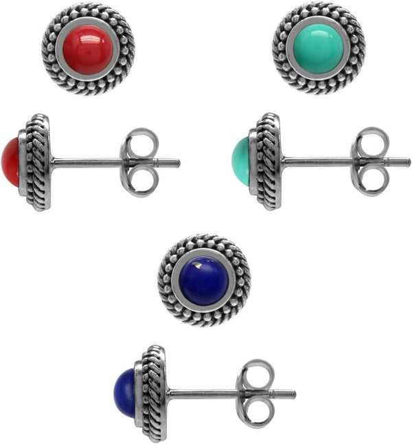 Petite 925 Sterling Silver Rope Balinese Style Second or Third Hole Stud Earrings Set Jewelry for Women or Teens