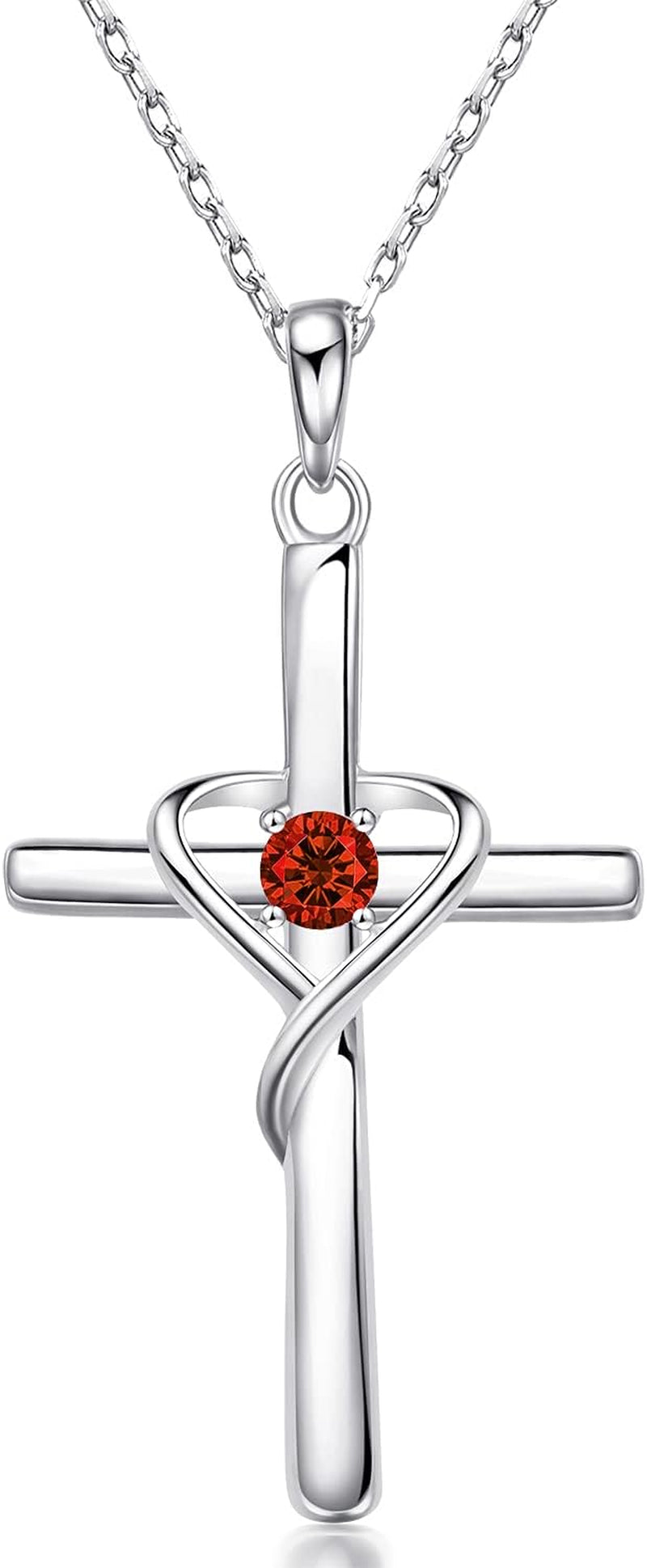925 Sterling Silver Cross Necklace for Women Men 5A CZ Birthstone Necklaces 14K Gold Plated or Rose Gold Necklace for Easter or Holiday