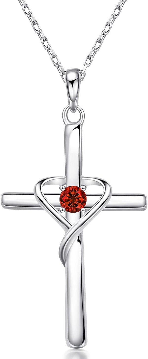 925 Sterling Silver Cross Necklace for Women Men 5A CZ Birthstone Necklaces 14K Gold Plated or Rose Gold Necklace for Easter or Holiday