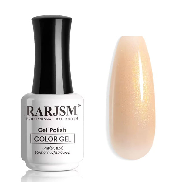 Nude Gel Nail Polish Apricot Gold Glitter Shimmer Neutral Sheer Nude Gel Polish Soak off LED UV Curing Requires Beige Pigment Jelly French Manicure Nail Gel Polish 15Ml 1 Piece for Home Salon