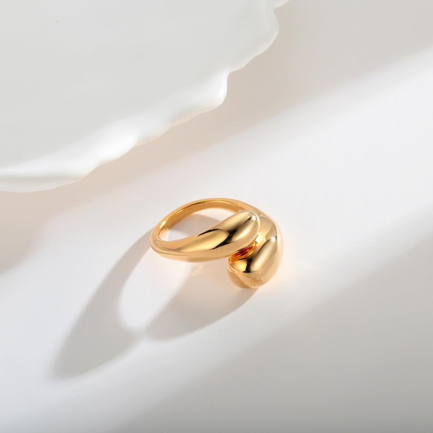 Chunky Dome Rings for Women Gold Silver Thick Teardrop Ring Adjustable Open Band Rings Waterdrop Stacking Ring Bold Statement Rings