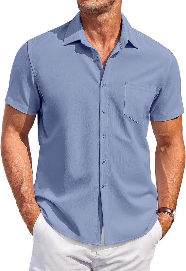 Mens Short Sleeve Shirts Casual Button down Shirts Summer Beach Shirt Wrinkle Free